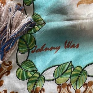 Johnny Was Printed Signature Silk Scarf with Tassles One Size